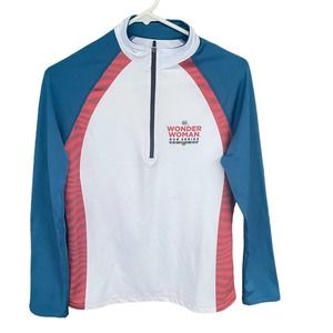 Wonder Woman Shirt Womens Medium 1/4 Zip Running Man Red White Blue